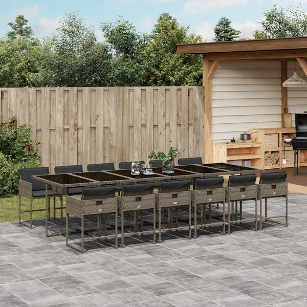 vidaXL 13-tlg. Garten-Essgruppe mit Kissen Grau Poly Rattan 3278071