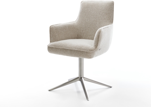 Drehstuhl Heira-Flex mit Armlehnen Webstoff Soft Beige Fußkreuz Edelstahl 360° drehbar Wippfunktion Taschenfederkern