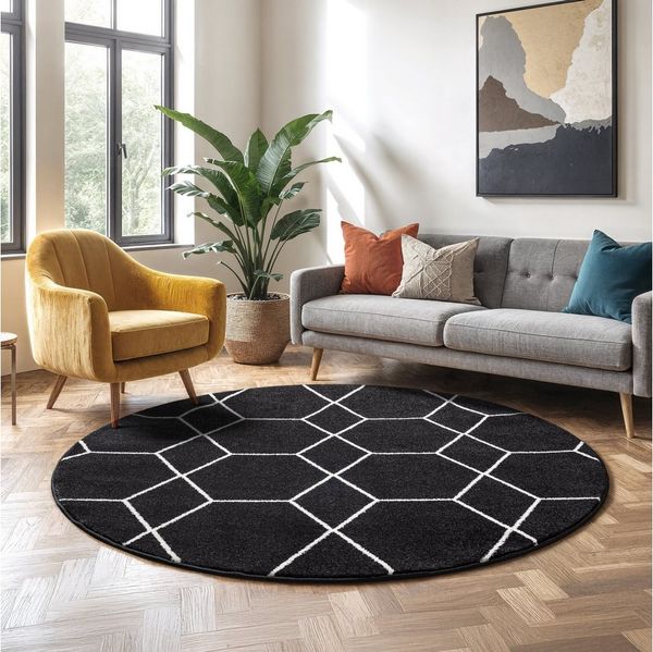 Sanat Teppich Trellis, rund, Höhe: 10 mm, Kurzflor, skandi, boho, auch als Läufer und in rund