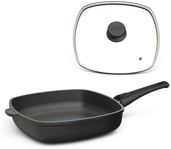 Hoffmann Germany Bratpfanne Viereckpfanne CLASSIQ Made in Germany 28×28 cm, Aluguss (Set, 2-tlg, 1x Viereckpfanne 28×28 cm + 1x Glasdeckel), eckig, abnehmbarer Griff, Antihaft, inkl. Deckel