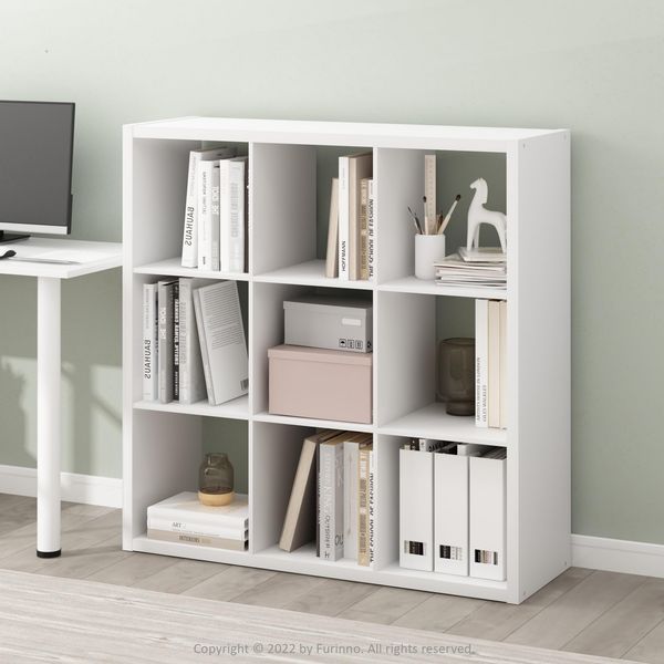 Furinno Cubicle 9-Würfel Umkehrbares Bücherregal mit Extra dickem Rahmen und offener Rückseite, 37,08 x 111,76 x 111,76 cm, für Wohnzimmer, Schlafzimmer, Homeoffice, Schlichtes Weiß