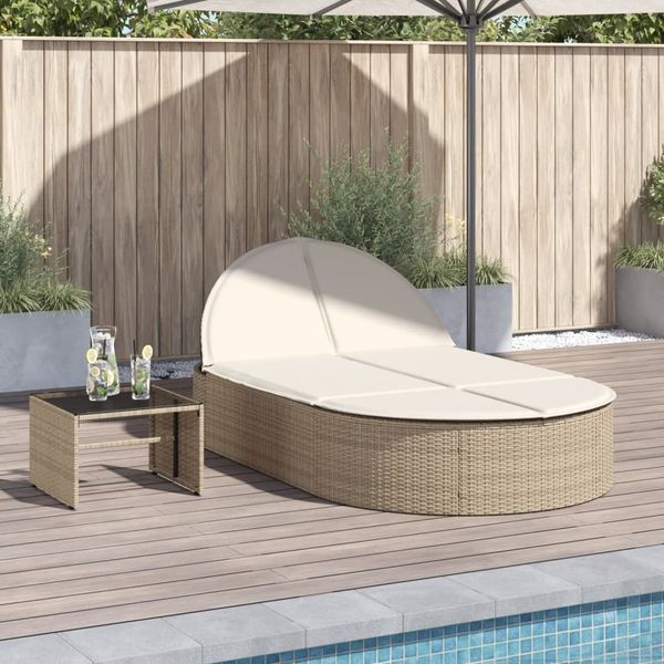 vidaXL Doppel-Sonnenliege mit Auflagen Beige Poly Rattan 368650