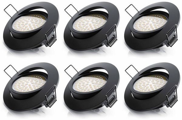 Brandson LED Einbaustrahler dimmbar & schwenkbar, Deckenspots, Aluminium Rahmen, schwarz, Dimmfunktion, Schwenkmechanismus (40° vertikal), LED fest integriert, warmweiß, dimmbar & schwenkbar, Deckenspots, Aluminium Rahmen, schwarz, 6er Set