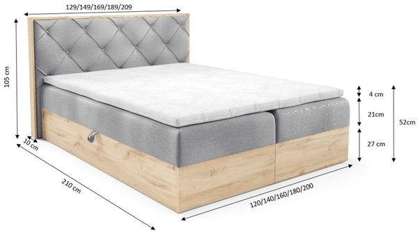 Boxspringbett Schlafzimmerbett HELIOS 200x200cm in Stoff Rouge Dunkelblau Bild 5