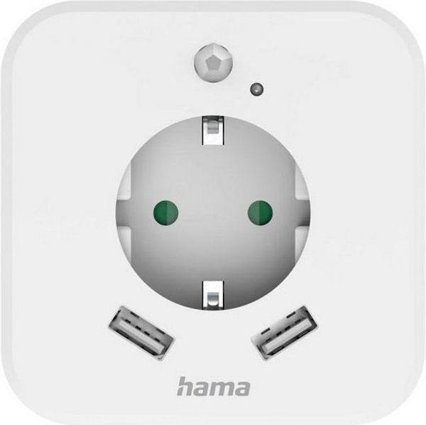 Hama LED Nachtlicht Nachtlicht mit Steckdose für Baby, Kinder und Erwachsene, taglichtweiß, Bewegungsmelder, Nachtlichtfunktion, USB-Anschluss mit Ladefunktion, LED fest integriert, Tageslichtweiß, Bewegungsmelder und 2 USB