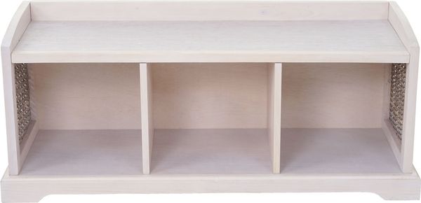 Sitzbank Bienne, Aufbewahrungsbox, 3 Körbe, Kubu-Rattan-Geflecht, 112x46x37cm ~ weiß Bild 5