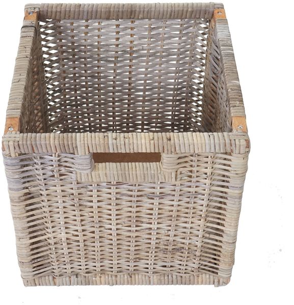 Sitzbank Bienne, Aufbewahrungsbox, 3 Körbe, Kubu-Rattan-Geflecht, 112x46x37cm ~ weiß Bild 7