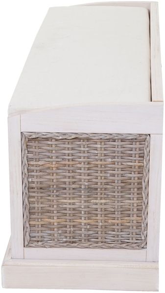 Sitzbank Bienne, Aufbewahrungsbox, 3 Körbe, Kubu-Rattan-Geflecht, 112x46x37cm ~ weiß Bild 6
