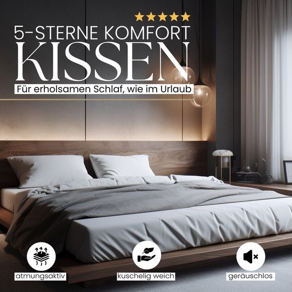 Gentle North Microfaserkissen Kopfkissen in Hotelqualität - Einzeln oder im 2er Set - 60° Waschbar, Füllung: Polyester, Rückenschläfer, Seitenschläfer, Bauchschläfer, Comfort, Reißverschluss für Füllung - Made in EU - allergikerfreundlich Bild 2