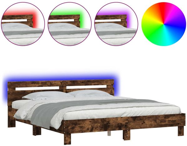 vidaXL Bettgestell mit Kopfteil und LED-Beleuchtung Räuchereiche 3207522 Bild 2
