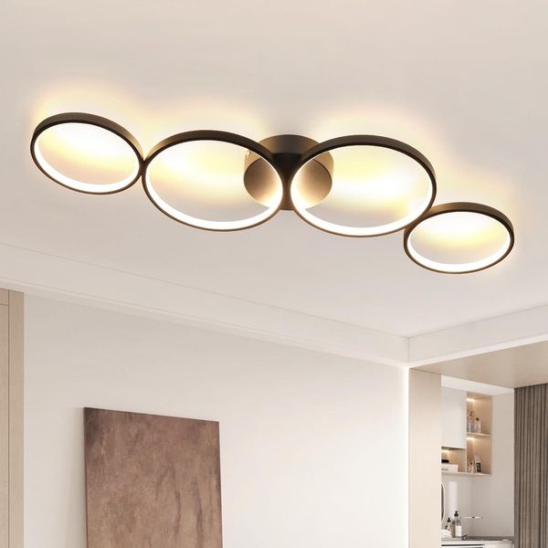 ZMH LED-Deckenleuchte, 37 W, 3000 K, Warmweiß, modern, runder Ring, schwarz, 89 cm, Designer-Schreibtischlampe für Schlafzimmer, Wohnzimmer, Flur, Büro, Küche
