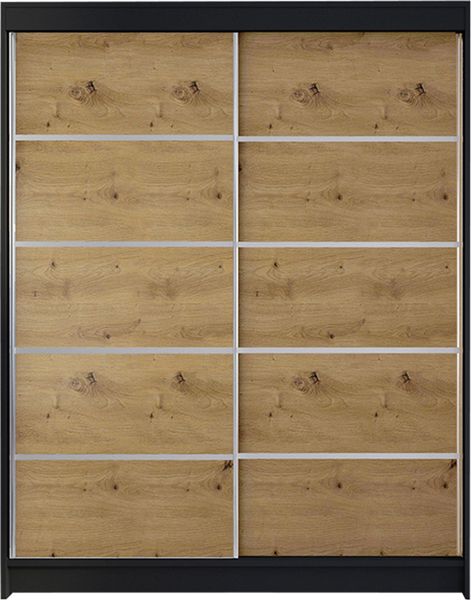 Kleiderschrank Metropolis IV, ohne Beleuchtung, Farbe: Schwarz / Artisan Eiche