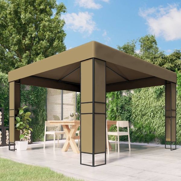 vidaXL Pavillon mit Doppeldach 3x3x2,7 m Taupe 180 g/m² 312218