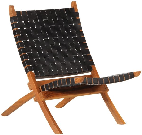 vidaXL Relaxstuhl Klappbar Schwarz Echtleder 356377