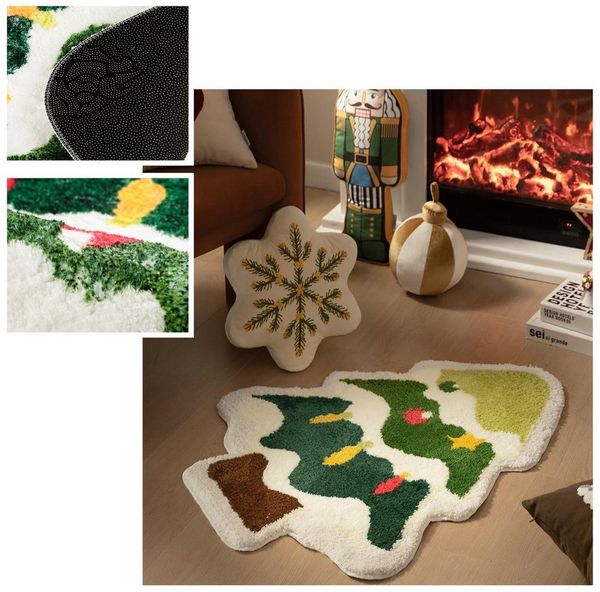 BTTO TEPP Kinderteppich Weihnachtsteppich Kaschmir Geformte Teppich Fußmatte, Rutschfest Matte, Weihnachtsmann, Badezimmer,Schlafzimmer,Wohnzimmer