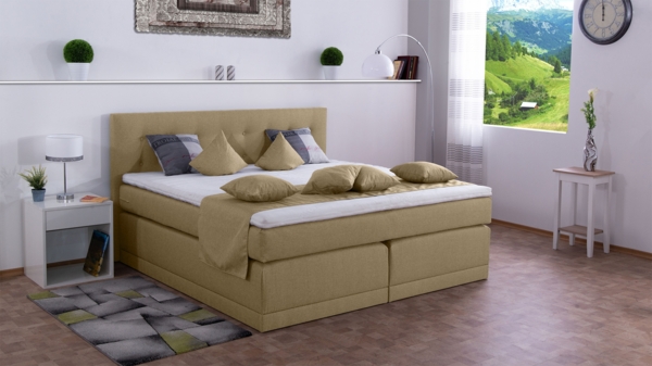 Meisterbetten Boxspringbett John 160x200 in WT-Sahara, Matratzenbezug Nano, Komfortschaum-Topper