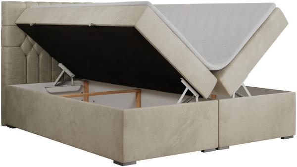 Boxspringbett mit 2 Bettkästen, Matratze und Topper - PERA - 140x200cm - Beige Velours - H3 Bild 4