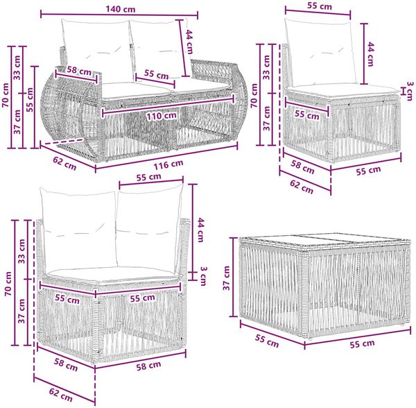 vidaXL Gartensofa-set 12 pcs Schwarz und Cremeweiß Poly-Rattan 3435472 Bild 9