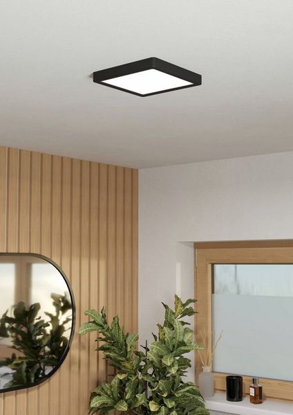 EGLO LED Deckenleuchte Fueva 6, eckige Badezimmer Deckenlampe, Badlampe Decke aus Kunststoff in Schwarz und Weiß, Deckenbeleuchtung warmweiß-kaltweiß, IP44, 22x22 cm
