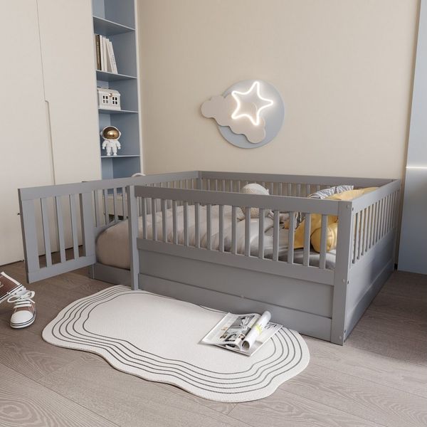 STILVORA Kinderbett 140x200 Babybett mit Gitter und Tür,Bettgestell ohne Matratze (Kinderbett,mit Tür & Gitter, Holzrahmen aus Kiefernholz – Sicherer Schlaf- & Spielbereich für Kinderzimmer, vielseitig nutzbar, ideal für kleine Abenteurer, 140 x 200 cm...
