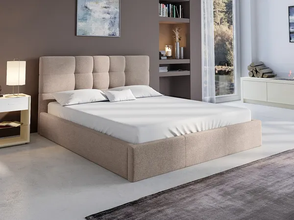 Vente-unique - ELIAVA Bett Stoff Beige - B 203 cm x H 106 cm x L 150 cm