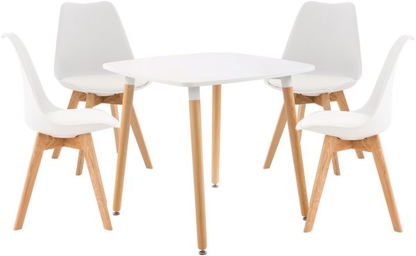 Essgruppe CELLE mit 4 Stühlen - 130x130x83cm, Holz, Weiß | Quadratischer Esszimmertisch mit Esszimmerstühlen für Esszimmer Küche Wohnzimmer