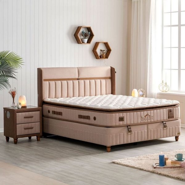Bambi Boxspringbett mit Matratze Kopfteil Boxspringbett 180x200 - 90x200 Biosalt LED (Boxspringbett SET), LED und USB