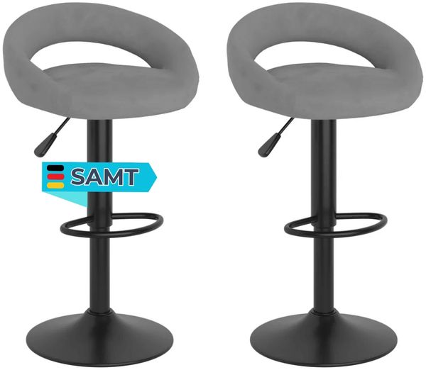 Barhocker KALSII höhenverstellbar 2er Set Hellgrau Samt | Barstühle drehbar Küchenhocker Thekenhocker für Küche Hausbar