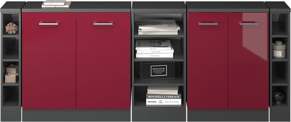 Küchenschrank für Dachschrägen R-Line Rot Hochglanz 210 cm 5er Set Schrankkorpuss 60 cm Tiefe Vicco Bild 5