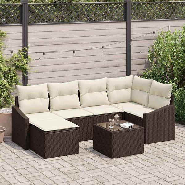 vidaXL Sofa Set mit Kissen 7 pcs Braun Poly Rattan 3346798