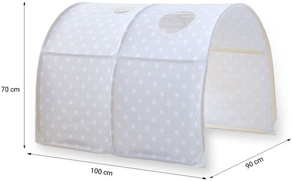 Hochbett mit Matratze 90x200 cm Spielbett Kinderbett Grau Tunnel Vorhang Sterne Holz Kiefer Jugendbett Lattenrost Bild 4