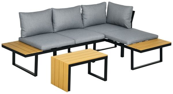 Outsunny Sitzgruppe mit Sitzkissen, Gartenlounge-Set mit Ecksofa, (Gartenmöbel, 3-tlg, Balkonmöbel), Gartenlounge-Set