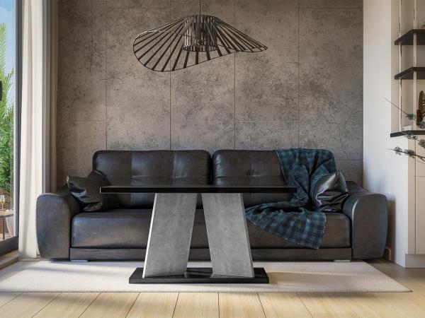 Couchtisch Narulto, Schwarz Hochglanz /Beton, 110x60x70cm