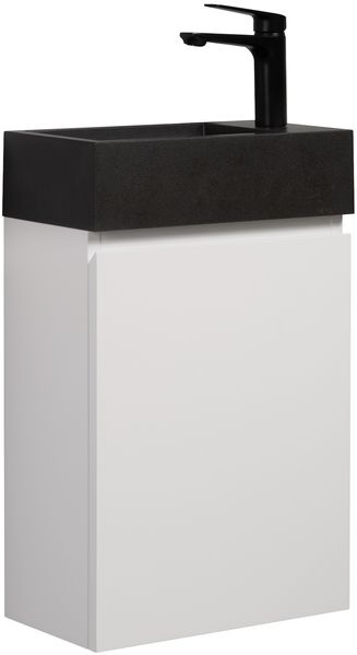Badplaats Gäste-WC Waschtisch Set Angela 40 x 22 cm Weiß Matt - Platzsparend Badmöbel Set mit Schwarze Waschbecken und Unterschrank, Soft-Close