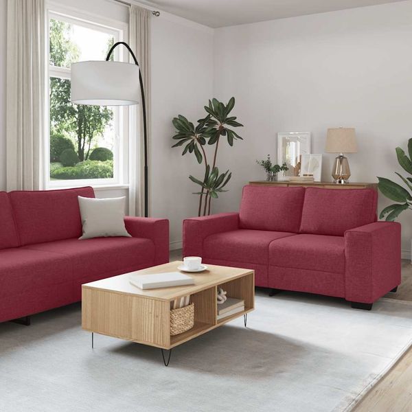 vidaXL 2-tlg. Sofagarnitur mit Kissen Weinrot Stoff 3324734
