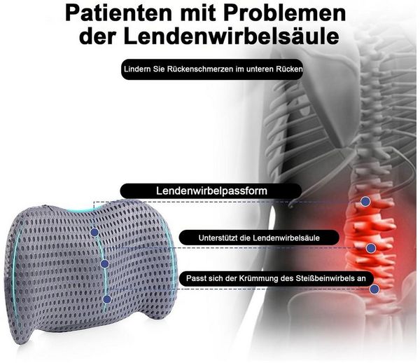 Mutig Rückenkissen Lumbalkissen Rückenkissen, Ergonomisches Lendenkissen aus Memory Foam, Rückenpolster für Back Support, Lendenstützkissen für Autositze, Lumbalkissen für Bürostuhl und Autositz, Rückenstützkissen, für unteren Rücken,verstellbares Rück...
