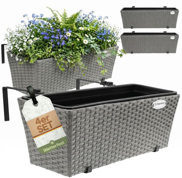 4er Set Balkonkasten Polyrattan grau