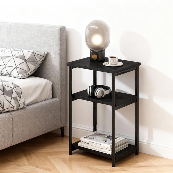 GarveeHome Schmaler Beistelltisch, Telefontisch, 3 Ablagen Nachttisch Schmal mit Stauraum, Sofa Beistelltisch für Schmale Räume für Wohnzimmer, Schlafzimmer, Küche, 40 x 30 x 60 cm, Schwarz