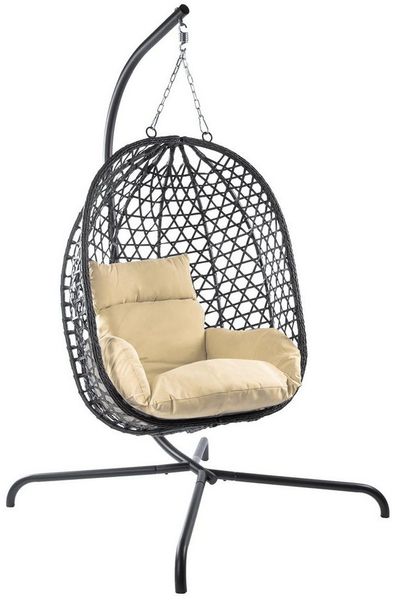 Goods+Gadgets Hängestuhl Hängesessel mit Gestell (Hängekorb Sessel), Schwebeliege Rattan Outdoor & Indoor Relax-Stuhl