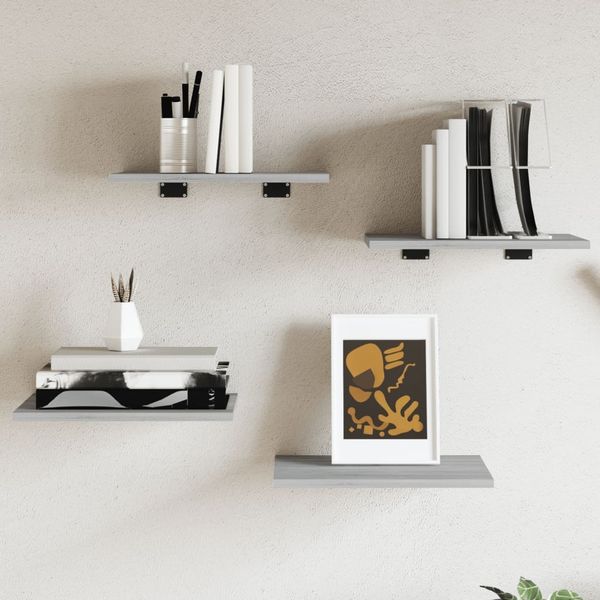 vidaXL Wandregale 4 Stk. Grau Sonoma 40x30x1,5 cm Holzwerkstoff 838209