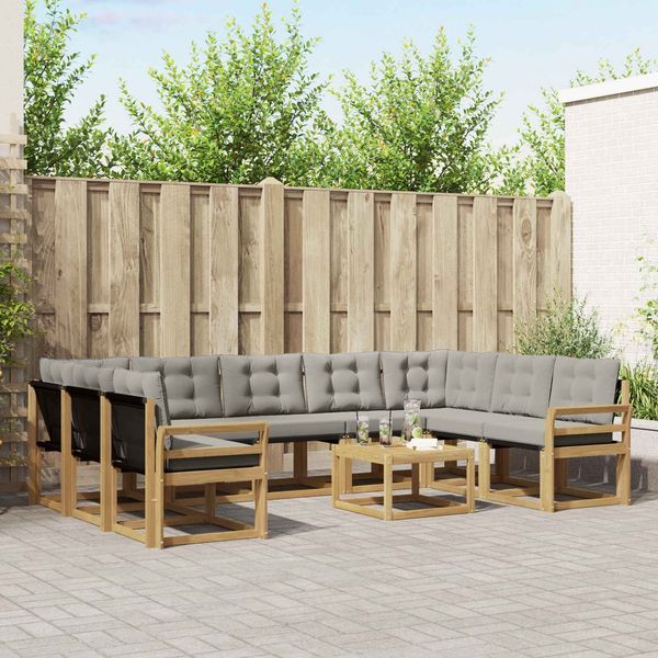 vidaXL Outdoor-Sofagarnitur mit Kissen 10 pcs Weiß und Hellgrau 3389885