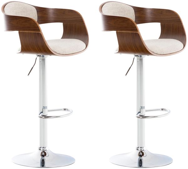 2er Set Barhocker NADAN - Stoff Walnuss/creme 50x48x88 cm | Barstuhl Höhenverstellbar Mit Lehne Drehbar Tresenhocker Tresenstuhl Kneipenhocker