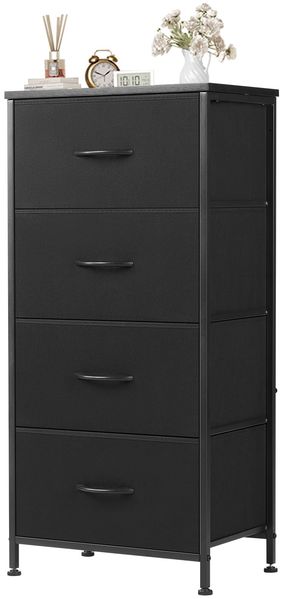 Sweetcrispy Kommode,Sideboard Wohnzimmer für Schlafzimmer mit 4 Stoffschubladen,Einstellbare Füße Schubladenschrank,Komodenschrank für Schlafzimmer,Klassisch Schwarz