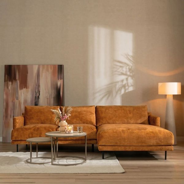 Bronx71 Ecksofa Denver Samt ockergelb/cognac rechts