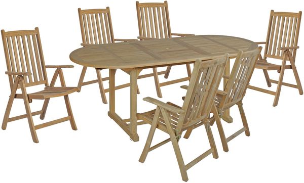 Garten-Sitzgruppe MANUEL 7-tlg. - Teak, Teakbraun | Gartenmöbel-Set Gartengarnitur Garten-Essgruppe mit Stühlen A und Esstisch