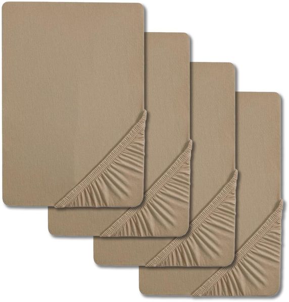 4er-Set Castell Jersey Baumwoll Spannbettlaken taupe 90 x 190 - 100 x 200 cm