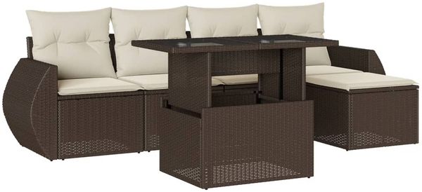 vidaXL 6-tlg. Garten-Sofagarnitur mit Kissen Braun Poly Rattan 3268503 Bild 2