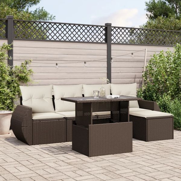 vidaXL 6-tlg. Garten-Sofagarnitur mit Kissen Braun Poly Rattan 3268503