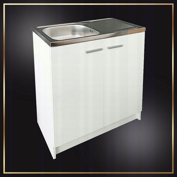 STAMAR Spülenschrank Küchenunterschrank 80 cm Weiß Spüle Armatur Schwarz flexibel Set Unterschrank stehend Edelstahl Spülbecken Wasserhahn Brause Deante