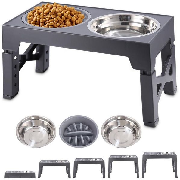 SinLaw Futternapf Höhenverstellbarer Futternapf für Haustiere mit Slow-Food-Napf, rostfreie Stähle, Silikon, höhenverstellbar